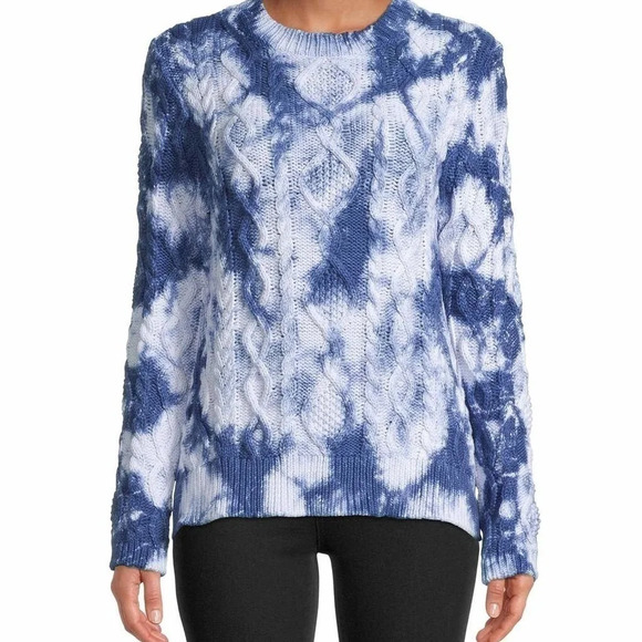NWT Nicole Miller Blue TieDye Cable Knit Pullover S - Picture 1 of 5
